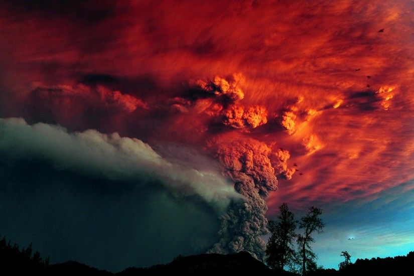 Preview wallpaper volcano, eruption, smoke, colors 1920x1080