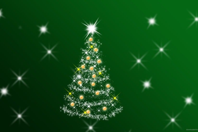 Green Christmas Background with Tree and Stars picture