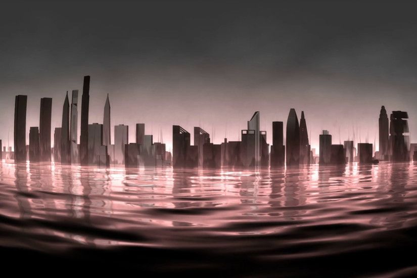Artist rendering, burning city view background. Motion Background -  VideoBlocks