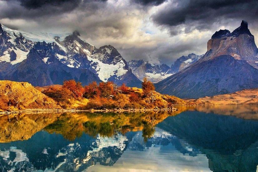 Del Tag - Patagonia Clouds Paine Waters Lake Reflection Peaks Snowy  National Blue Torres Chile Autumn