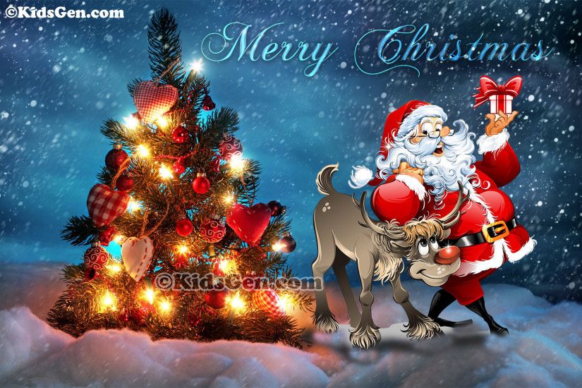 High Definition Christmas wallpaper featuring Santa and Rudolph