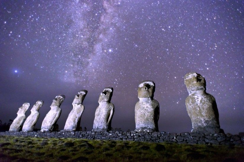 the ancients easter island rapa nui moai statue night milky way magellanic  cloud star