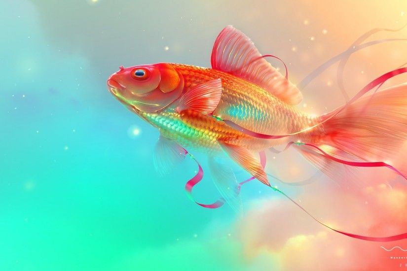Goldfish, Digital Art, Underwater