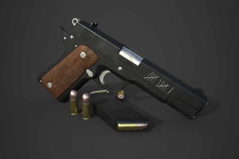 9,674 tris pre subdivision smoothing, 2 layers of smoothing for 157,152  tris total, bullet and extra mag included.