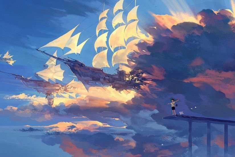 wallpaper.wiki-Hanyijie-sky-scenery-ship-anime-art-