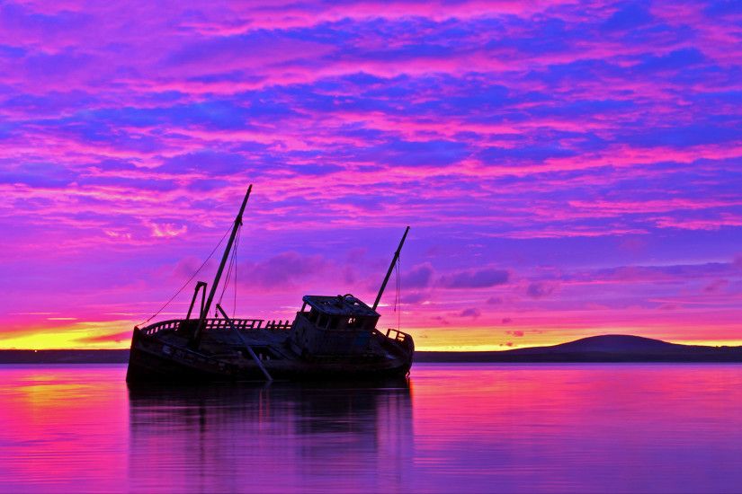 Shipwreck purple sunset