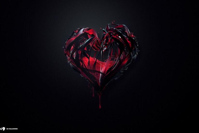 broken red black heart lines glass drops melting hd wallpaper