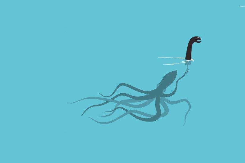Giant squid playing as the Loch Ness Monster wallpaper