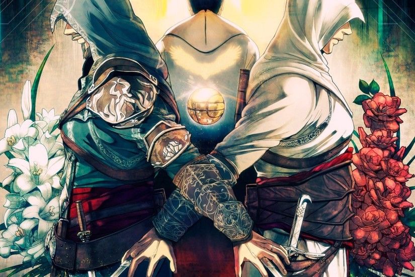 Altair Ibn La Ahad Artwork Assassins Creed Ezio Auditore Da Firenze Flowers  Video Games
