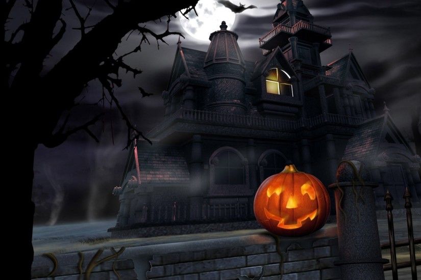 Preview wallpaper halloween, pumpkin, lantern, house, darkness, gloom  1920x1080