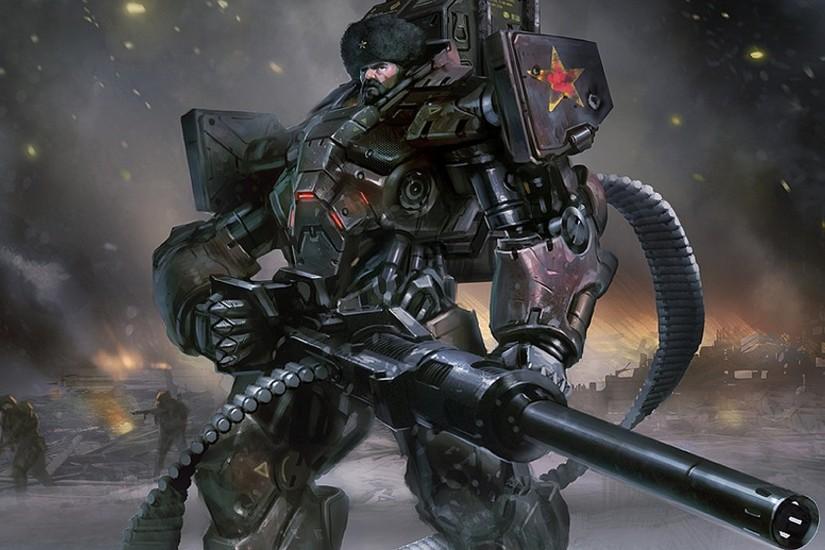 Sci Fi - Warrior Belt Fed Armor Mecha Russian Wallpaper