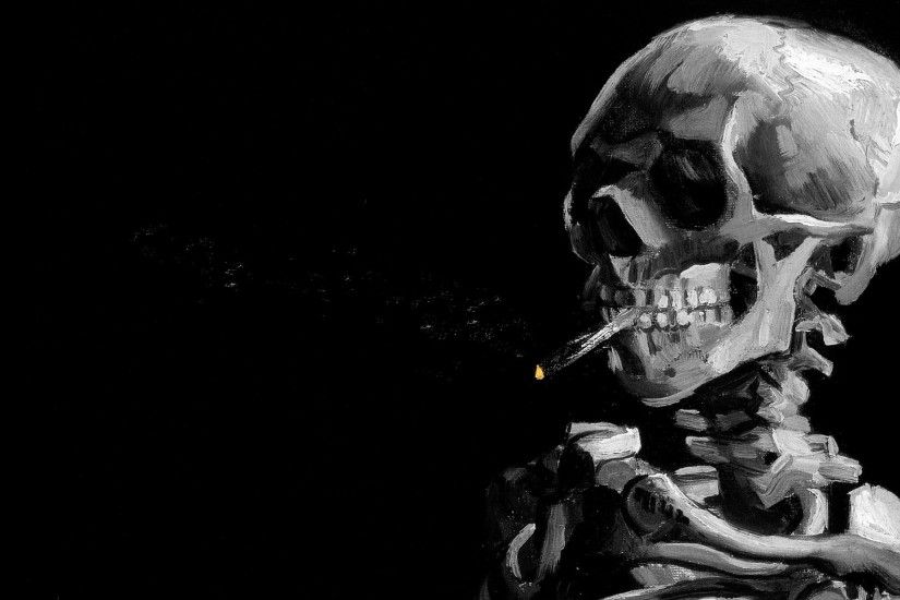 digital Art, Skull, Black Background, Painting, Bones, Spine, Ribs, Teeth,  Smoking, Cigarettes, Smoke, Monochrome Wallpapers HD / Desktop and Mobile  ...