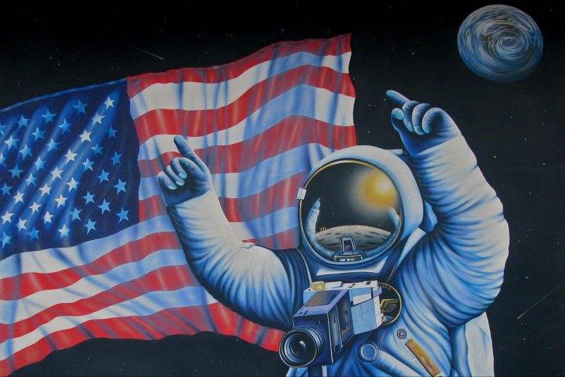 Astronaut nasa space sci-fi usa flag art painting artwork wallpaper |  3158x2065 | 632985 | WallpaperUP