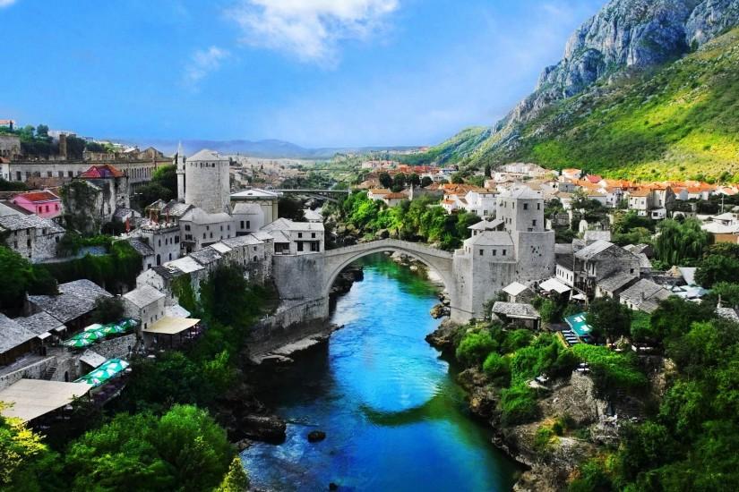 Landscape 4K Ultra HD Wallpaper | ... Mostar old town, Mostar, Nature