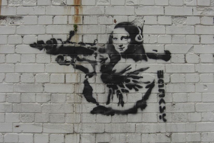 Banksy Mona Lisa Rocketlauncher, Banksy, Street Art, Streetart, Graffit,  Mona Lisa