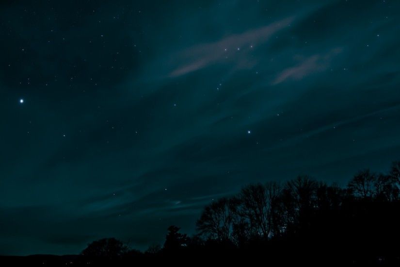 Preview wallpaper night, sky, stars, trees 2048x1152