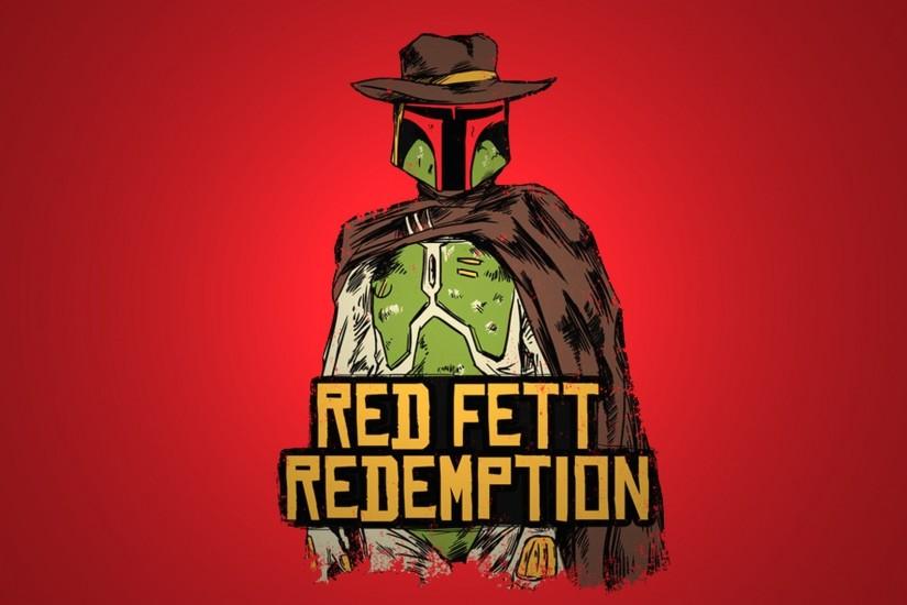 Boba Fett, Red Dead Redemption, Red background, Humor, Artwork Wallpaper HD