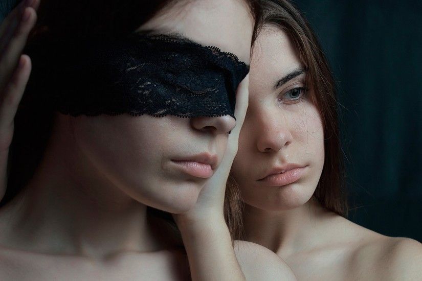 women, Model, Blindfold, Twins, Face, Tears, Crying