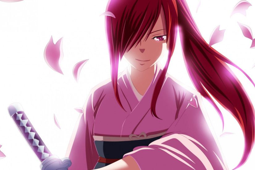 1920x1080 Wallpaper erza scarlet, fairy tail, smile, arms, petals
