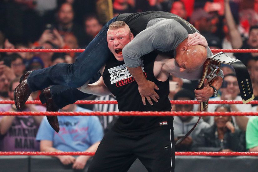 Brock Lesnar attacks new Universal Champion Goldberg: Raw, March 6, 2017 |  WWE