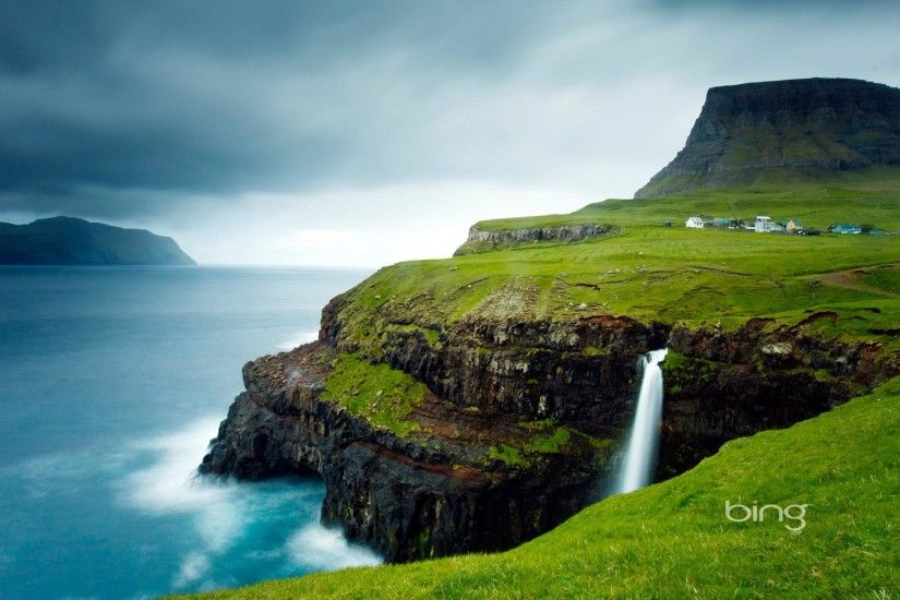 Faroe Islands Waterfall GÃ¡sadalur Top Bing Wallpaper