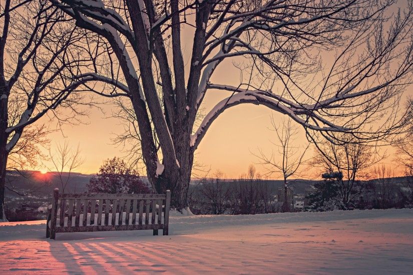 Winter Snow Sunset Scenes HD Wallpaper