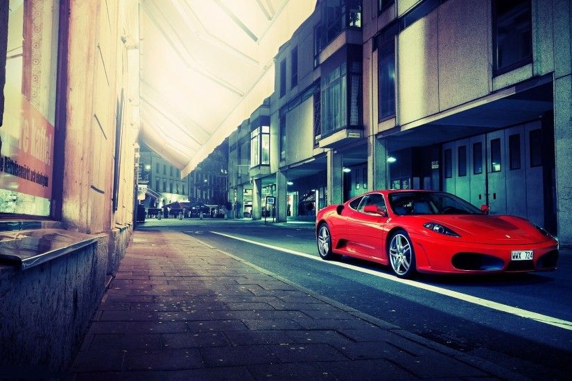 Red Ferrari F430 Street Buildings Photo