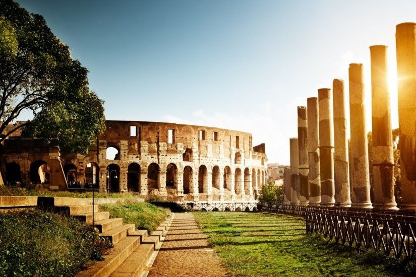 Preview wallpaper italy, rome, colosseum, light, tower, ruins 1920x1080