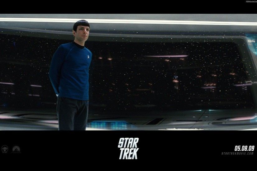 Spock Standing In Starship Bridge Poster Wallpaper 1920x1200