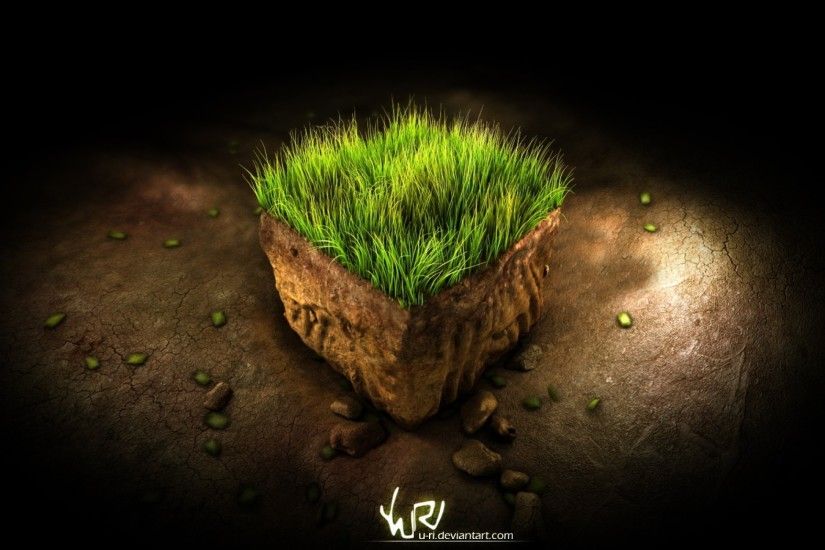 green 3d view design grass funny brown marijuana deviantart sculpture oasis  minecraft soil cubes art Wallpaper
