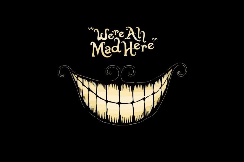 dark, Black, Anime, Alice In Wonderland, Quote, Cheshire Cat, Minimalism,  Typography Wallpaper HD