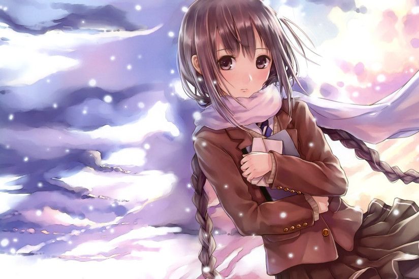 Anime Girl Scarf Snow Winter