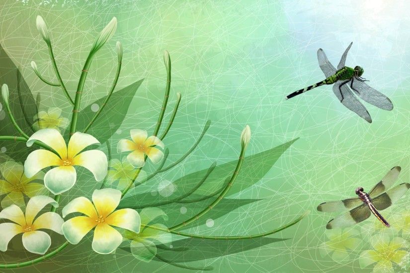 Frangipani Dragonflies wallpaper free