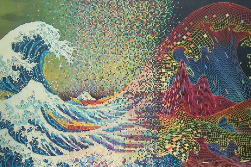 Abstract CGI Psychedelic The Great Wave Off Kanagawa Waves
