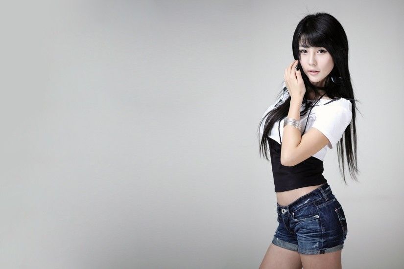 Asians Bangs Korean Long Hair Simple Background Women
