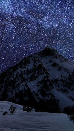 Snow Mountain Night Sky Stars Android Wallpaper ...