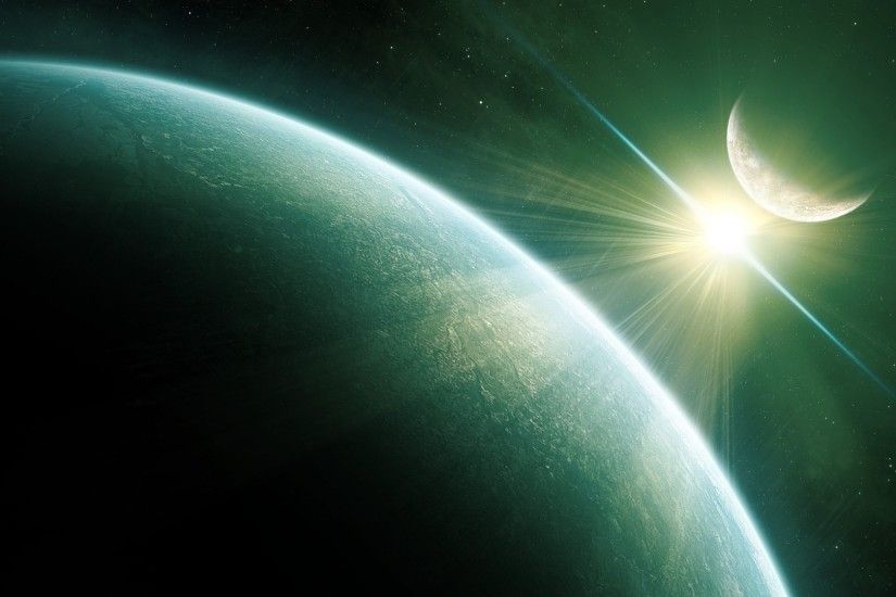 Green Planet Sky Sun Space Wallpaper