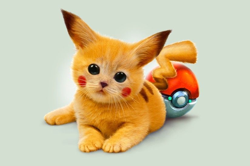 Preview wallpaper art, kitty, pokemon, red eyes, pikachu 3840x2160