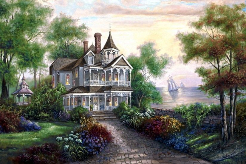 Mansion By The Lake wallpapers and stock photos
