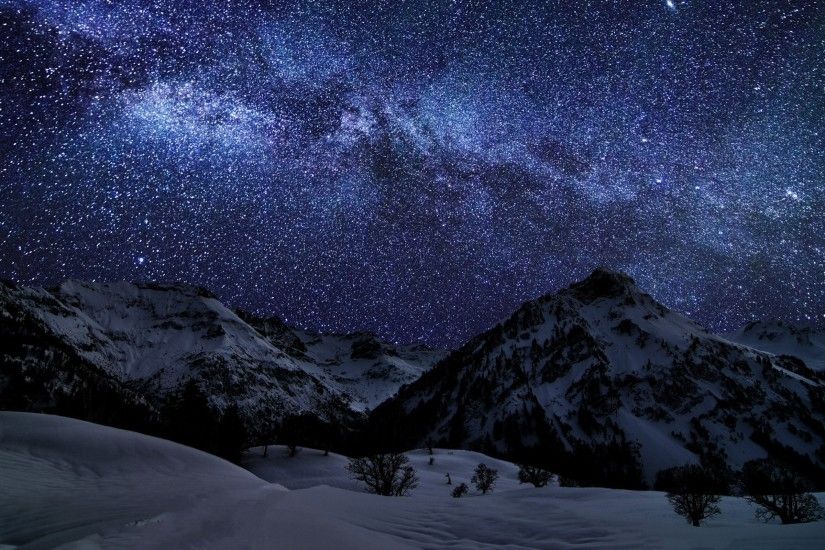 Landscapes Mountains Snow Skies Stars Starry Night Nature