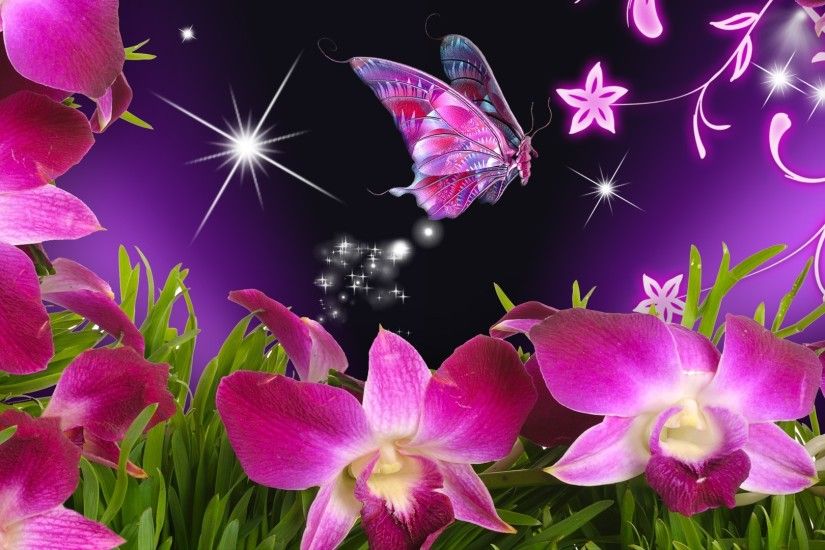 butterflies and flowers | Butterfly Flowers Orchid Purple Stars Vines Free  Hd Wallpapers