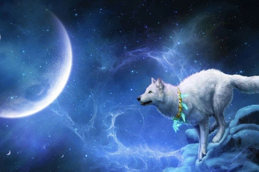 Wolf Looking At Big Moon