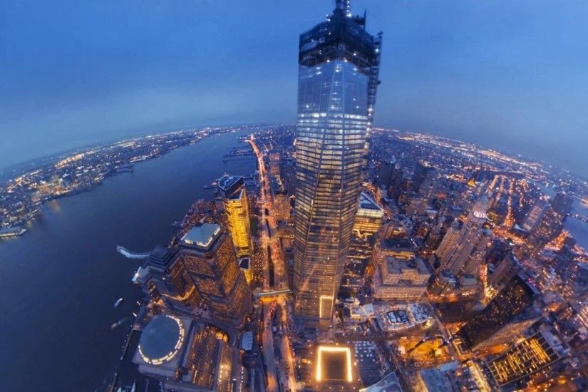 Skyscrapers - Fish Eye View Freedom Tower Nyc City Twilight World Trade  Center Architecture Buildings River