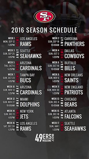 San Francisco 49ers 2016 Schedule Wallpaper for Your Phone