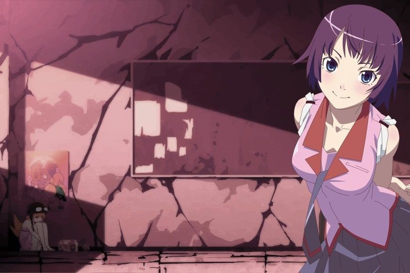 Senjougahara Hitagi, Monogatari Series, Anime Girl, Purple Hair wallpaper  thumb