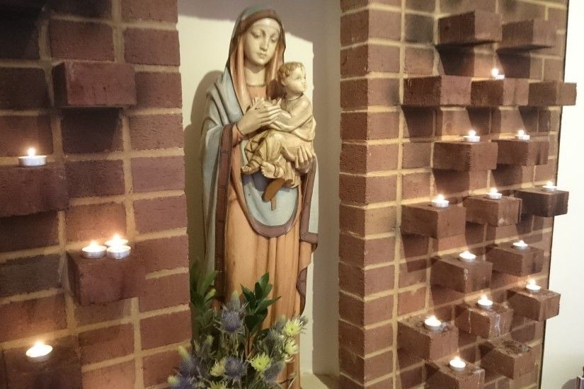 The statue of Mary and the child Jesus at Sacred Heart Church.