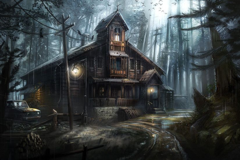 Artistic - House Artistic Forest Haunted Wallpaper