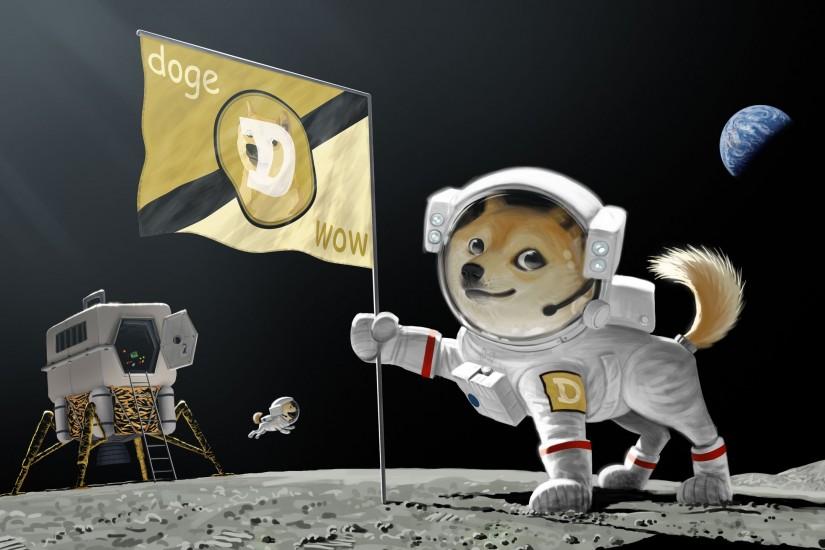 Doge Dog Astronaut Meme Moon Landing Earth Planet Flag wallpaper .