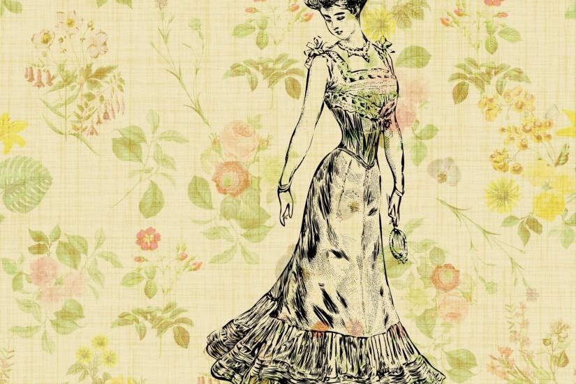 Vintage Lady Floral Background
