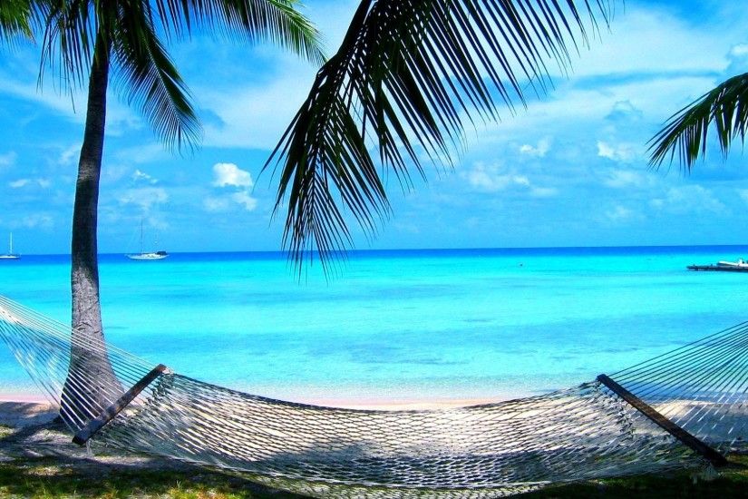 Palms Beach Hammock Sea Relaxation Summer Desktop Wallpaper